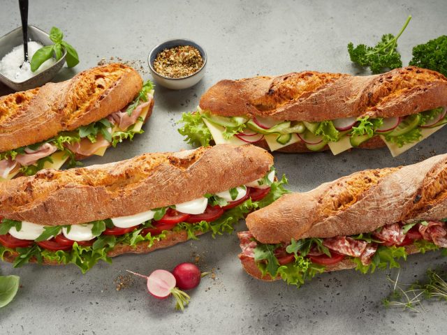 From,Above,Of,Appetizing,Freshly,Made,Baguette,Sandwiches,Filled,With